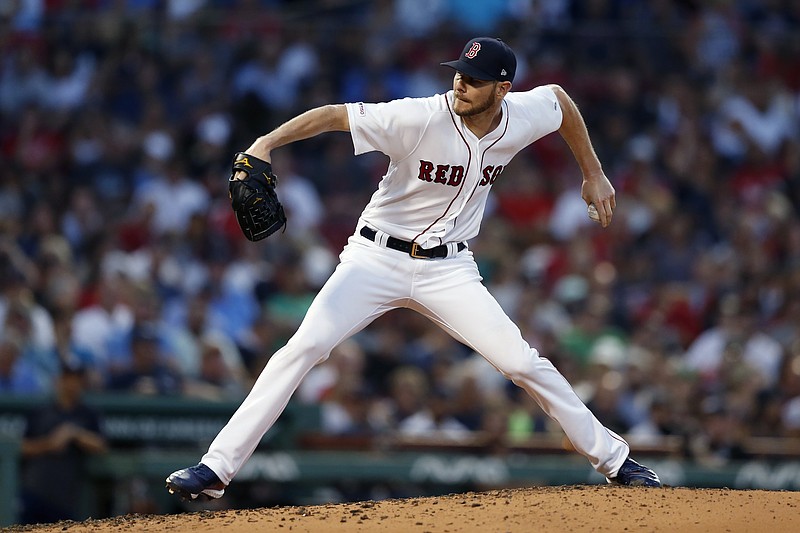 Boston Red Sox's Chris Sale pitches during the fourth inning of a baseball game against the New York Yankees in Boston, Sunday, July 28, 2019. (AP Photo/Michael Dwyer)


