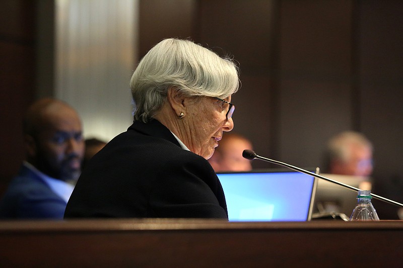 Councilwoman Carol Berz speaks about the Business Improvement District, BID, during a Chattanooga City Council meeting Tuesday, July 30, 2019 in Chattanooga, Tennessee. The final vote and public hearing on the Business Improvement District, BID, was held Tuesday, and it passed with six votes for and three opposing.