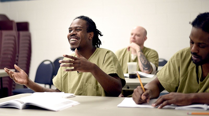 Silverdale inmate Cedric McKenzie shares his opinion on leadership.  Baby U, a program to teach "dad skills" to current and former inmates had a class in the Silverdale Detention Facility on July 12, 2019.