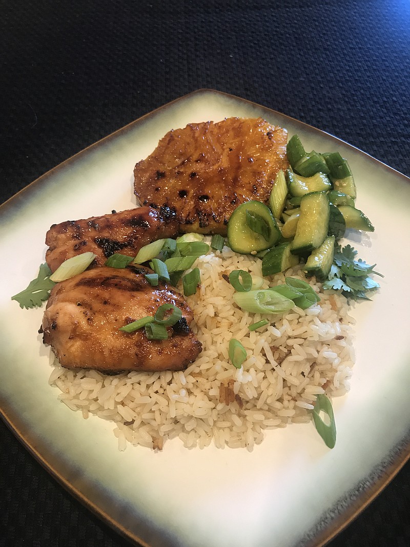 The Huli Huli Chicken with grilled pineapple and Smashed Cucumber Salad is a delicious summer meal.