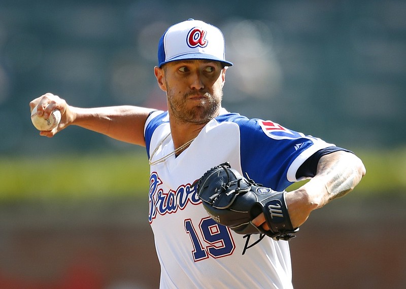 Atlanta Braves relief pitcher Shane Greene delivers in the 10th inning of a baseball game against the Cincinnati Reds, Sunday, Aug.4, 2019, in Atlanta. (AP Photo/Todd Kirkland)