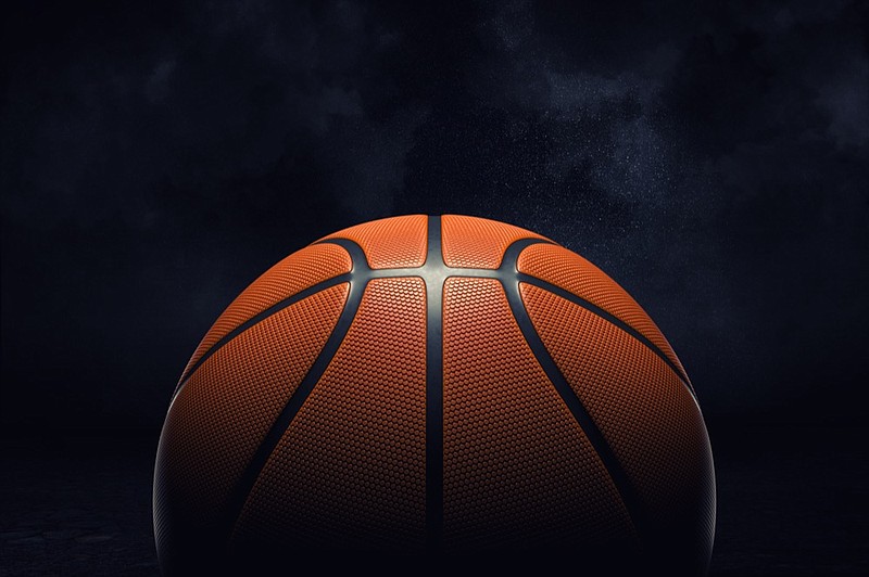 3d rendering of an orange rubber surface of a basketball ball shown on a black background. Basketball league. Team play. One ball in court. basketball tile / Getty Images
