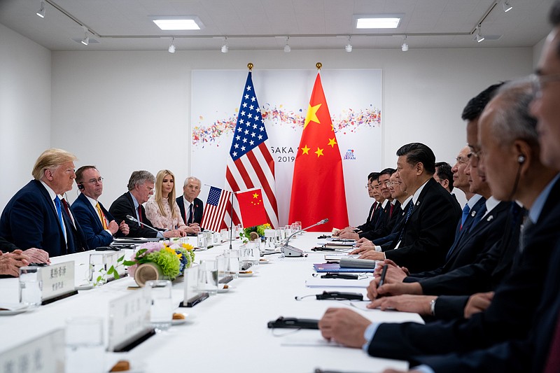 President Donald Trump's bilateral meeting with President Xi Jinping of China at the G-20 Summit in Osaka, Japan, on June 29, 2019. By allowing the Chinese currency to weaken past a key level this week, China's leader has adopted a hard-line stance, adding to the trade tensions that threaten the global economy and financial markets. (Erin Schaff/The New York Times)
