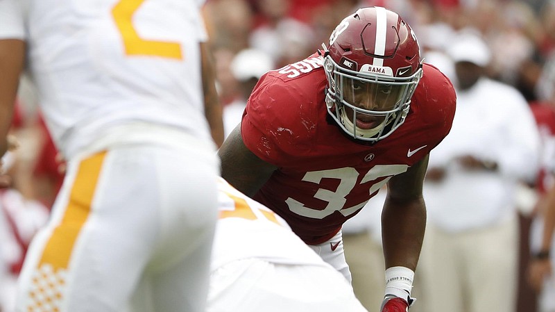 Alabama fifth-year senior outside linebacker Anfernee Jennings has 111 career tackles and 22 tackles for loss. / Alabama photo/Kent Gidley