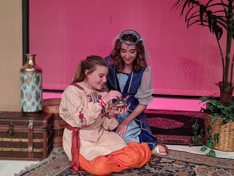 Sophie Bone, foreground, and Sarah Worthington play servants in "The Arabian Nights." / Colonnade Contributed Photo