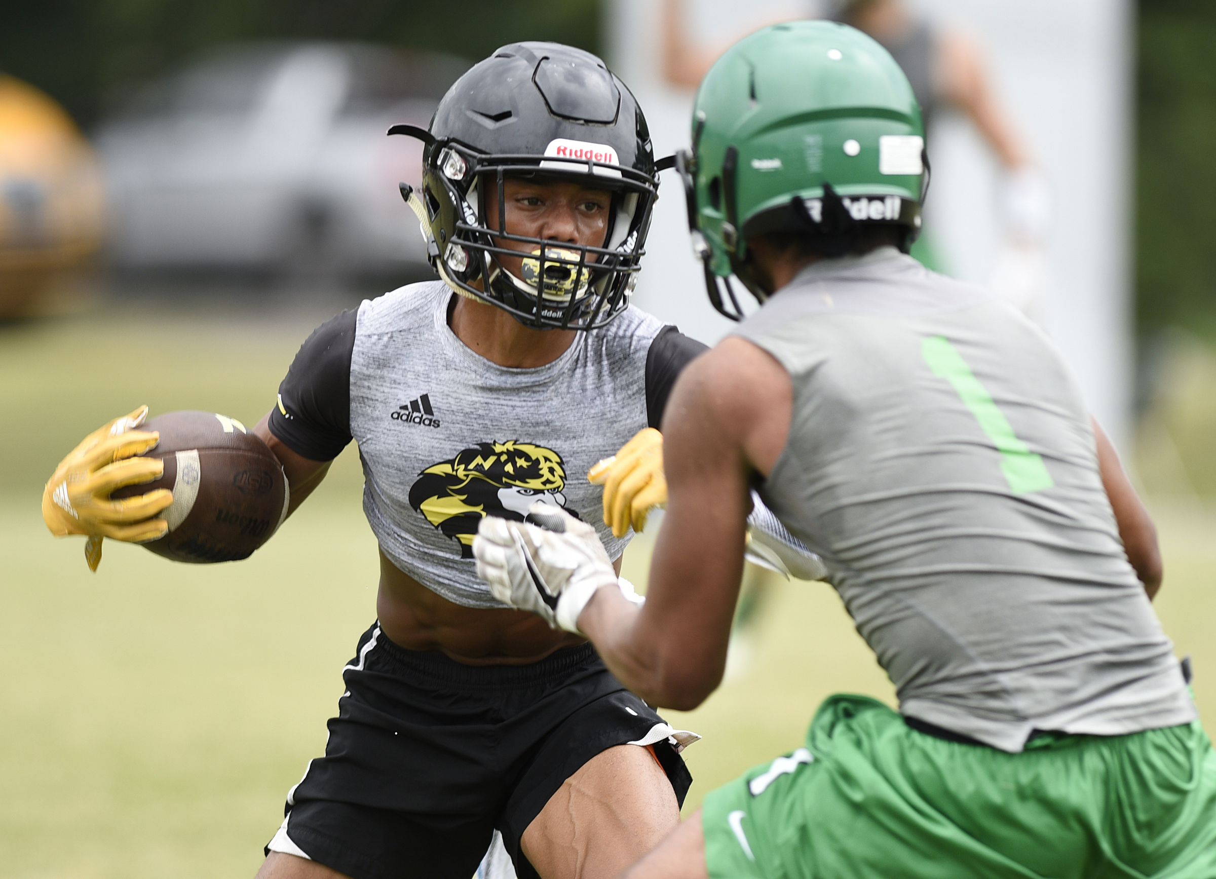 North Murray running back Dante Tidwell runs the ball during a 7-on-7 scrimmage Thursday, June 21, 2018 at Southeast Whitfield High School in Dalton, Georgia.