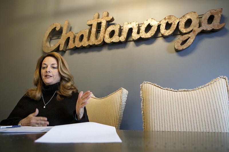 Kim Bass, incoming president of the Greater Chattanooga Association of Realtors, speaks with the Times Free Press at The Group Real Estate Brokerage on Tuesday, Nov. 20, 2018, in Chattanooga, Tenn.