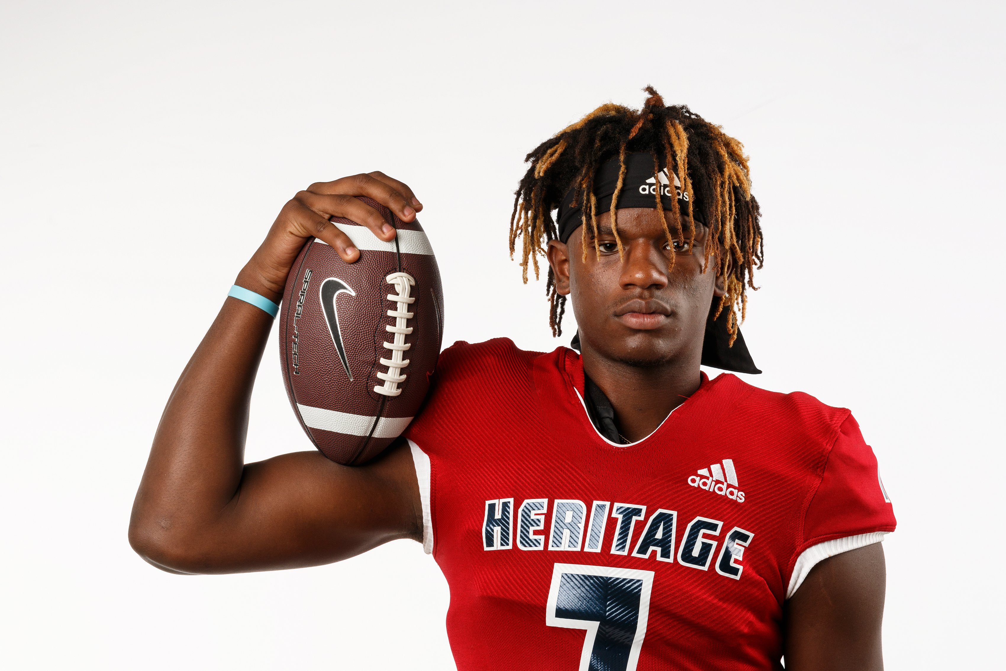 Heritage football player Sam Randolph is photographed in the Times Free Press studio for the newspaper's Dynamite Dozen on Sunday, Aug. 4, 2019, in Chattanooga, Tenn. The Dynamite Dozen represent the area's top 12 senior college football prospects.