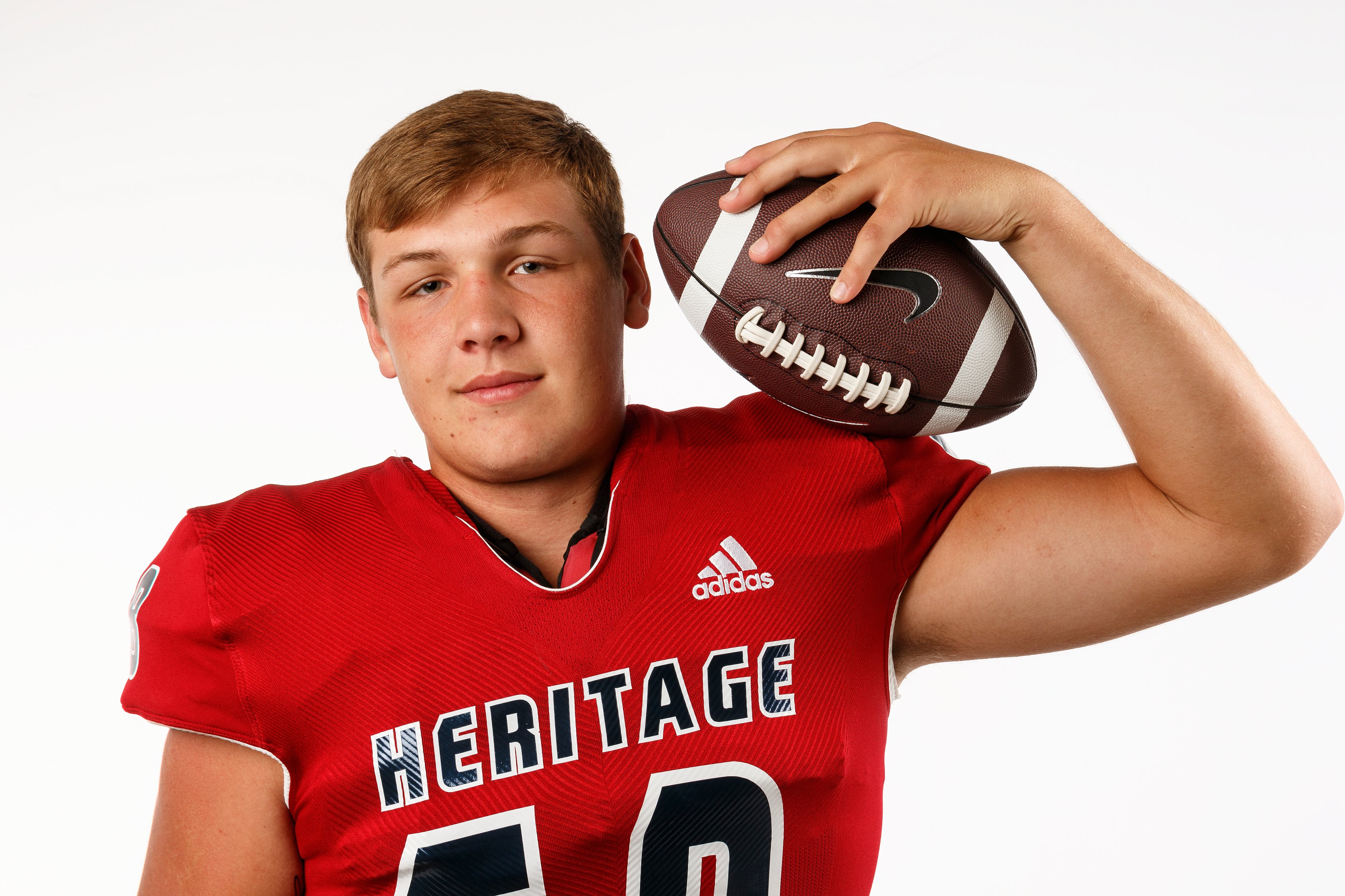 Heritage football player Kobe McAlister is photographed in the Times Free Press studio for the newspaper's Dynamite Dozen on Sunday, Aug. 4, 2019, in Chattanooga, Tenn. The Dynamite Dozen represent the area's top 12 senior college football prospects.