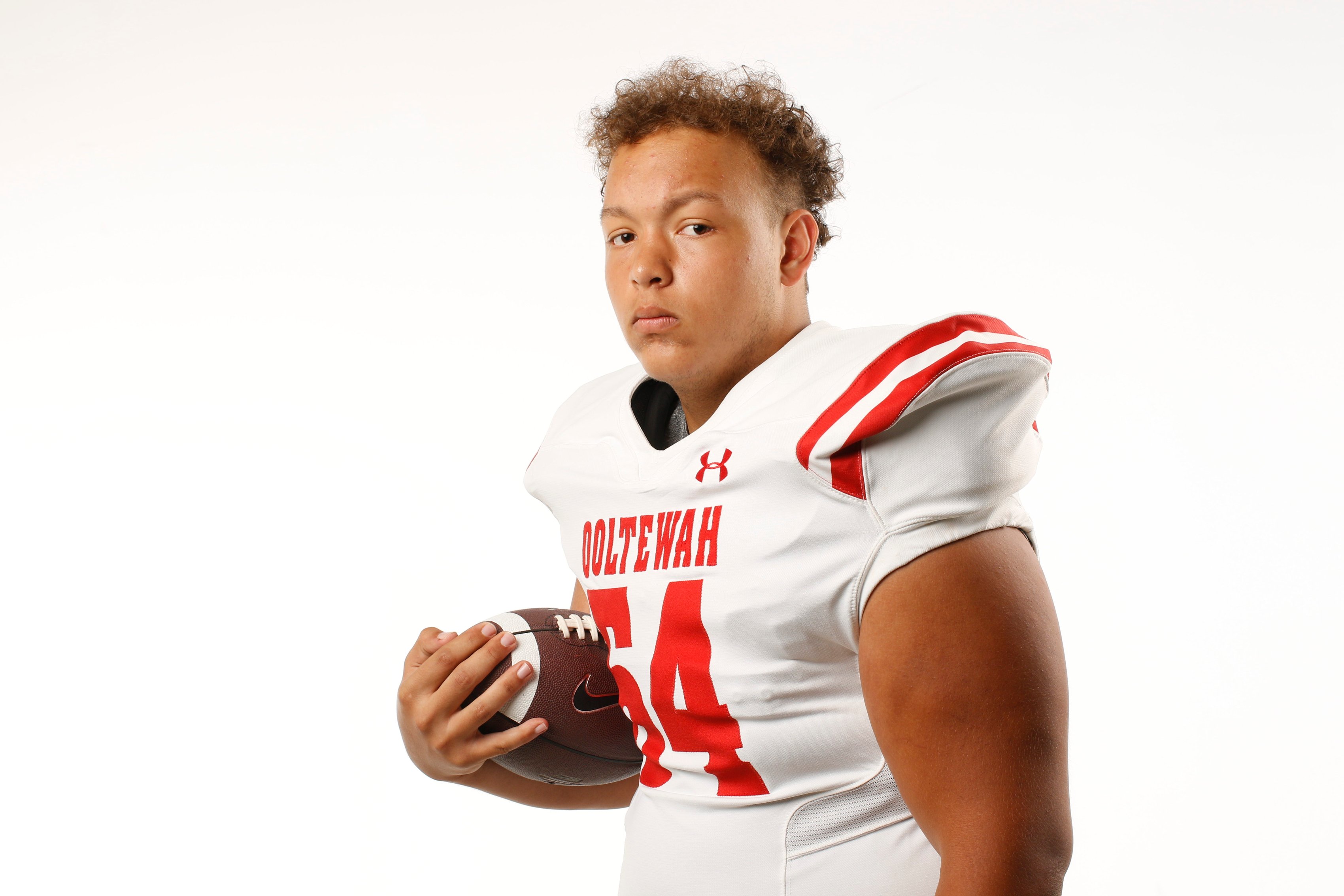 Ooltewah football player Christian Benoit is photographed in the Times Free Press studio for the newspaper's Dynamite Dozen on Sunday, Aug. 4, 2019, in Chattanooga, Tenn. The Dynamite Dozen represent the area's top 12 senior college football prospects.