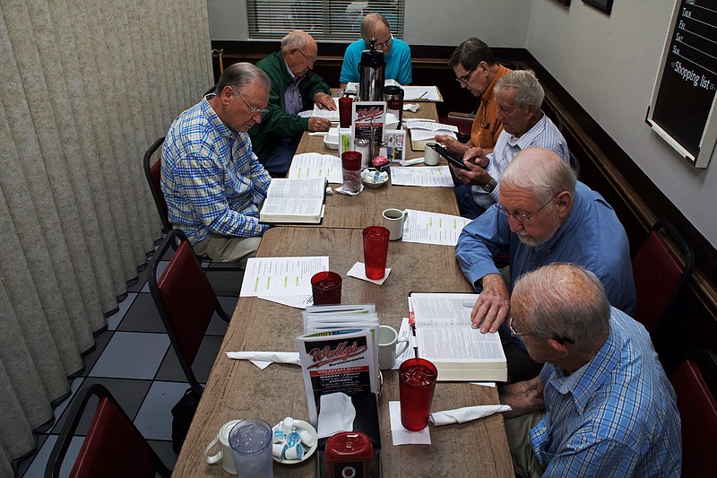 The Marion Gaston Prayer Breakfast has met weekly since the 1950s. On August 15, the group gathered at Wally's Restaurant.