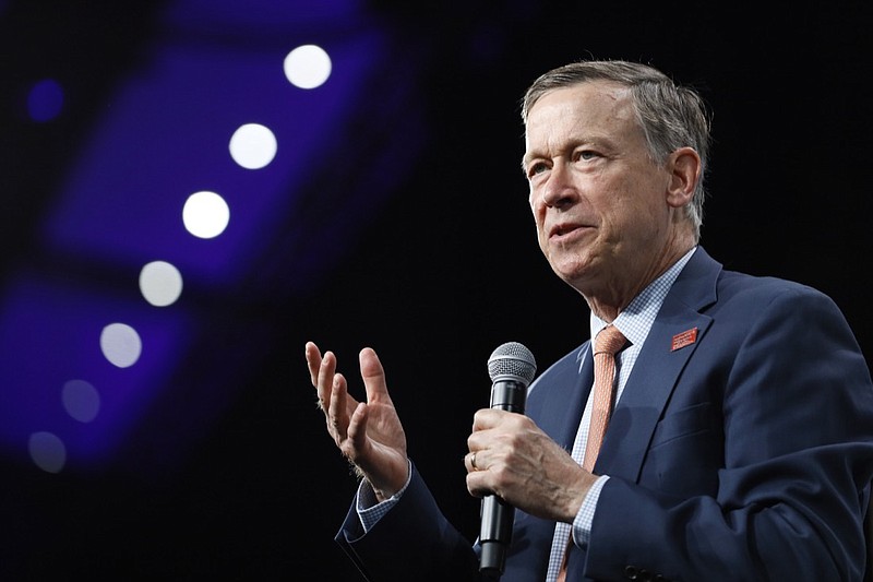 Former Colorado Gov. John Hickenlooper speaks at the Presidential Gun Sense Forum, Saturday, Aug. 10, 2019, in Des Moines, Iowa. (AP Photo/Charlie Neibergall)