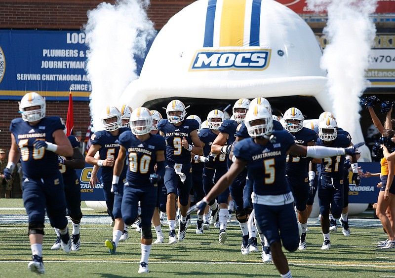 UTC takes the field during the Mocs' SoCon football game against the Wofford Terriers at Finley Stadium on Saturday, Oct. 6, 2018, in Chattanooga, Tenn.