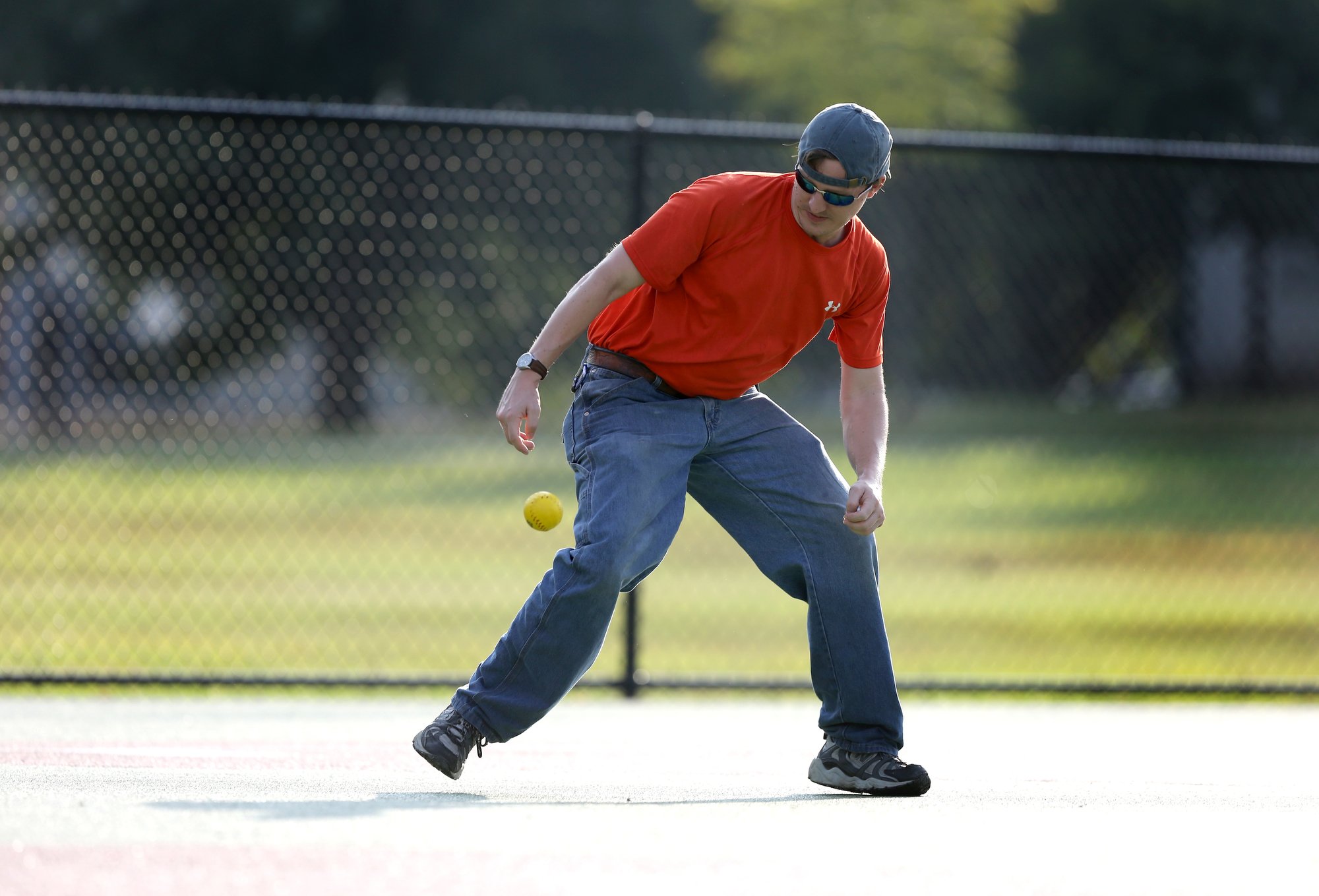 Staff photo by Erin O. Smith / Zachary Bell fields a ball during the Miracle League survivors vs. miracles ball game August 20, 2019 in Chattanooga, Tennessee. The Chattanooga Area Brain Injury Association board members and support group members participated in the event as well.