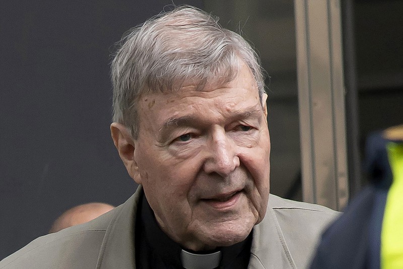In this Feb. 26, 2019, file photo, Cardinal George Pell arrives at the County Court in Melbourne, Australia. Pell's appeal against his convictions for child molestation was largely a question of who should the jury have believed, his accuser or a senior priest whose church role was likened to Pell's bodyguard. Pell's accuser was a 13-year-old choirboy when he alleged he was abused by then Melbourne Archbishop Pell at St. Patrick's Cathedral in December 1996 and February 1997. The appeal court will give their verdict on Aug. 21. (AP Photo/Andy Brownbill, File)