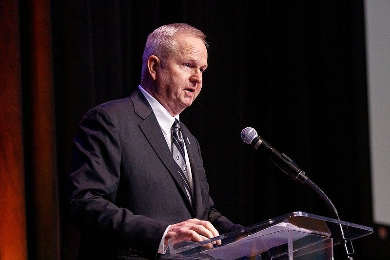 Staff photo by Doug Strickland/ Retired Gen. B.B. Bell speaks during the third annual Celebration of Valor luncheon at the Chattanooga Convention Center on Wednesday, Aug. 21, 2019, in Chattanooga, Tenn. The luncheon benefits the Charles H. Coolidge National Medal of Honor Heritage Center.