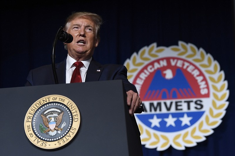 President Donald Trump speak at the American Veterans (AMVETS) 75th National Convention in Louisville, Ky., Wednesday, Aug. 21, 2019. (AP Photo/Susan Walsh)