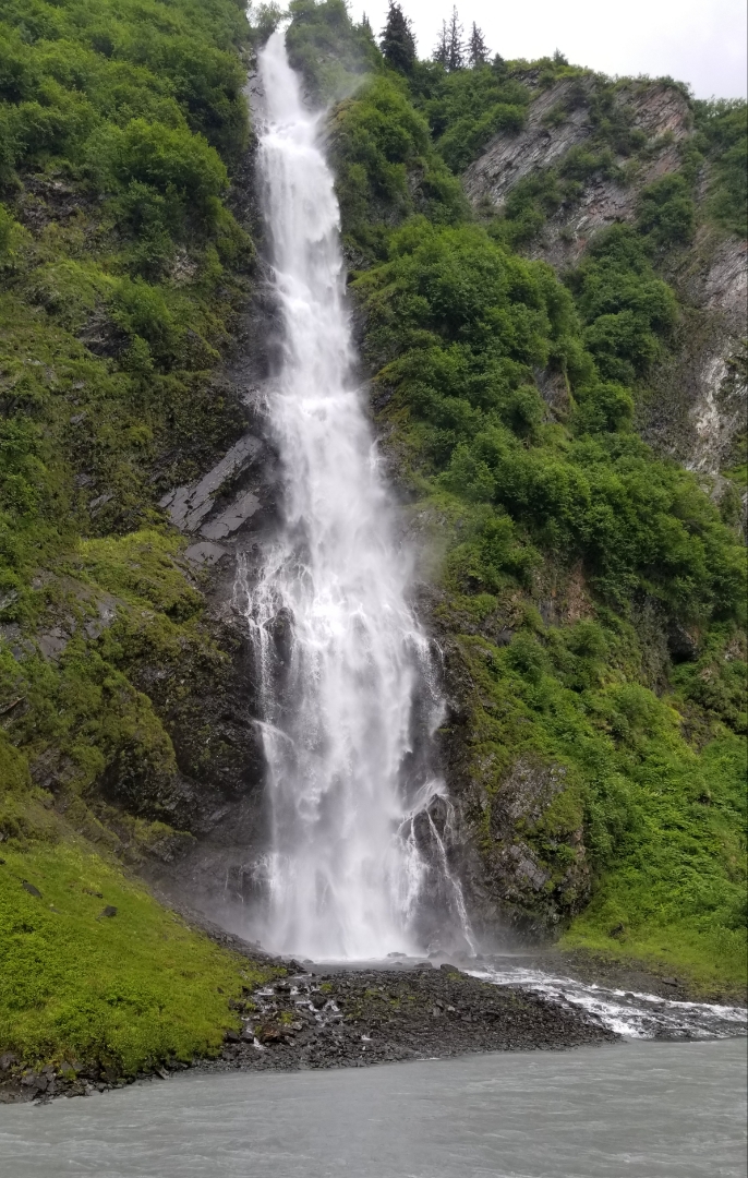 Horsetail Falls tumbles near a roadside pull-off on Richardson Highway just north of Valdez. / Photo by Patti Smith
