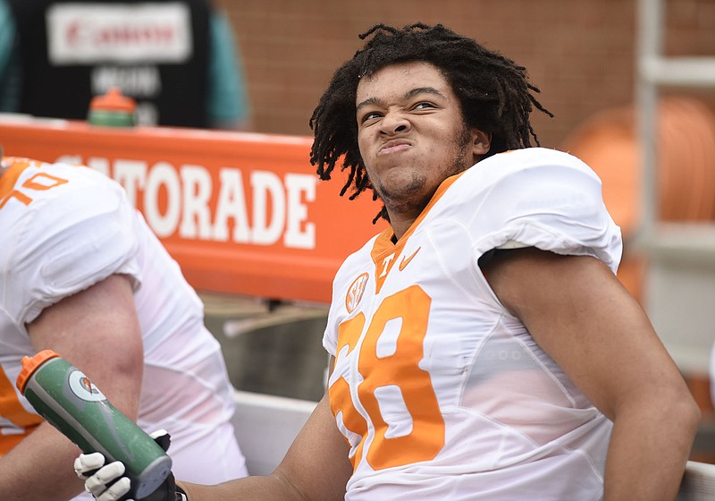 Tennessee offensive lineman Marcus Tatum, shown during the team's 2017 spring game, has worked to add weight to his 6-foot-6 frame in hopes of being better prepared to face SEC defenses as a redshirt junior this season.