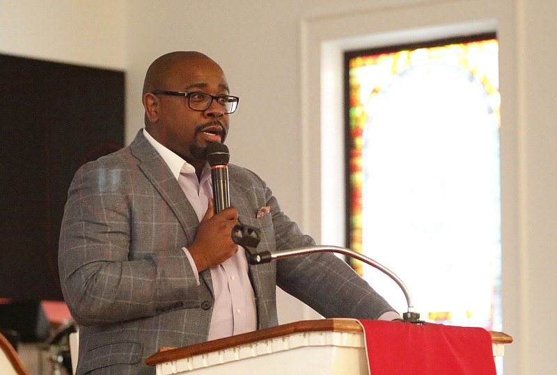 Pastor Timothy Careathers preaches during a prayer vigil in February 2016 at Westside Missionary Baptist Church.