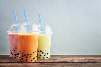 Various Bubble Tea in plastic cups.