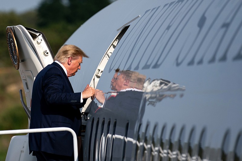 President Donald Trump boards Air Force One  following the close of the G7 summit in Biarritz on Monday, Aug. 26, 2019. (Erin Schaff/The New York Times)
