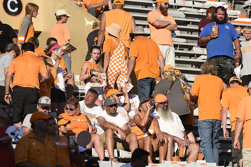 Staff Photo by Robin Rudd / Disappointed Tennessee football fans leave Neyland Stadium in the final seconds of the Vols' season-opening loss to Georgia State.