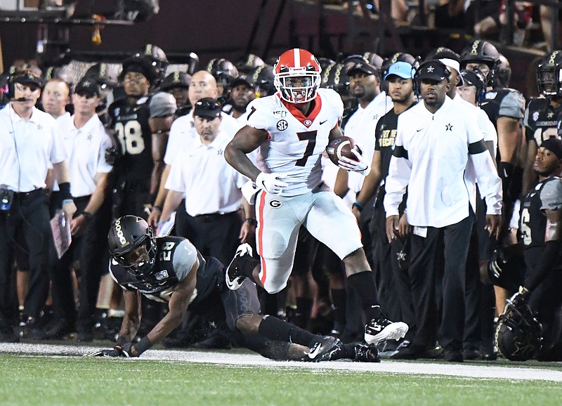 Georgia photo by Perry McIntyre / Georgia junior running back D'Andre Swift rushed 16 times for 149 yards during Saturday's 30-6 win at Vanderbilt.