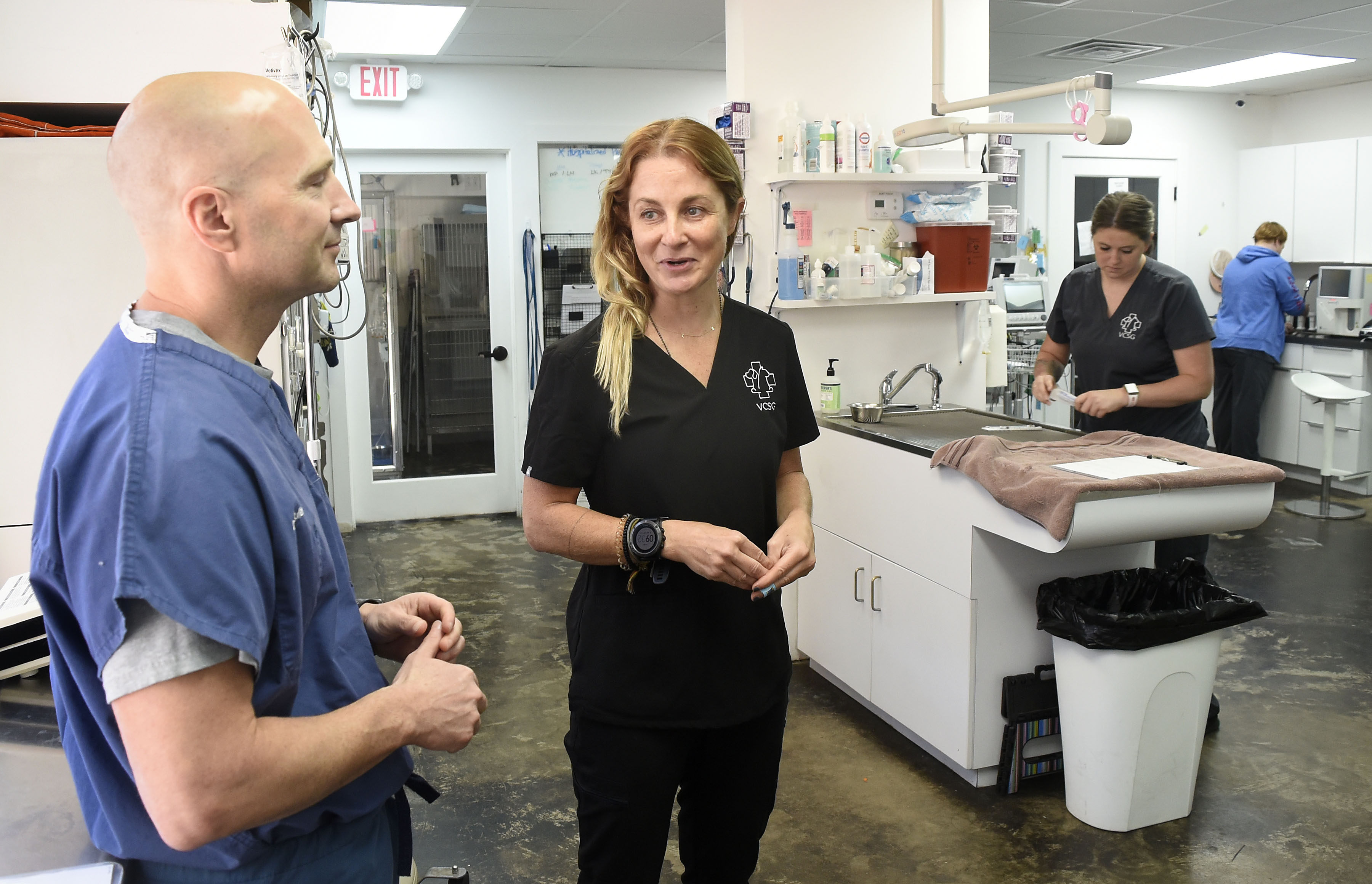 Staff Photo by Robin Rudd/ Dr. Billy and Claudia Pullen discuss the busy operations of Veterinary Care And Specialty Group. Claudia and Dr. Billy Pullen are moving the Veterinary Care and Specialty Group from Tennessee Ave to South Broad Street. The couple are planning various redevelopment projects in the St. Elmo area. The couple was photographed on August 30, 2019.