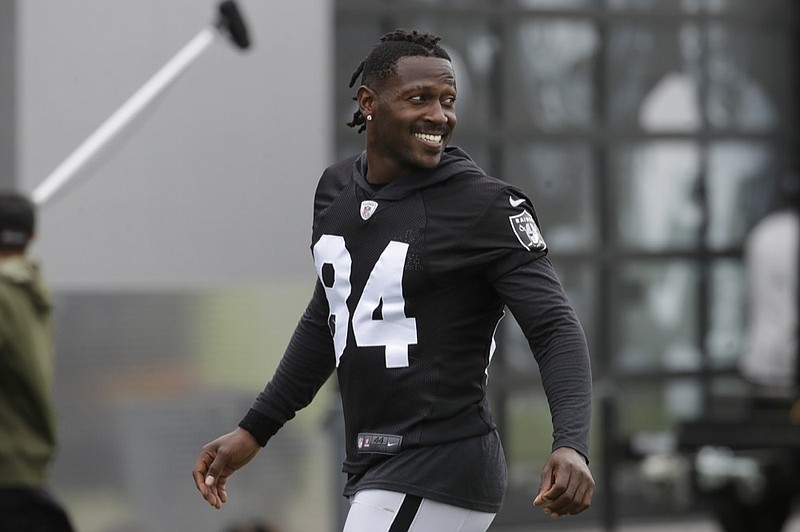 Associated Press photo by Jeff Chiu / Star wide receiver Antonio Brown is with the New England Patriots now after wearing out his welcome with two other NFL teams in the offseason — first the Pittsburgh Steelers, and then the Oakland Raiders, who released him Saturday at his request.

