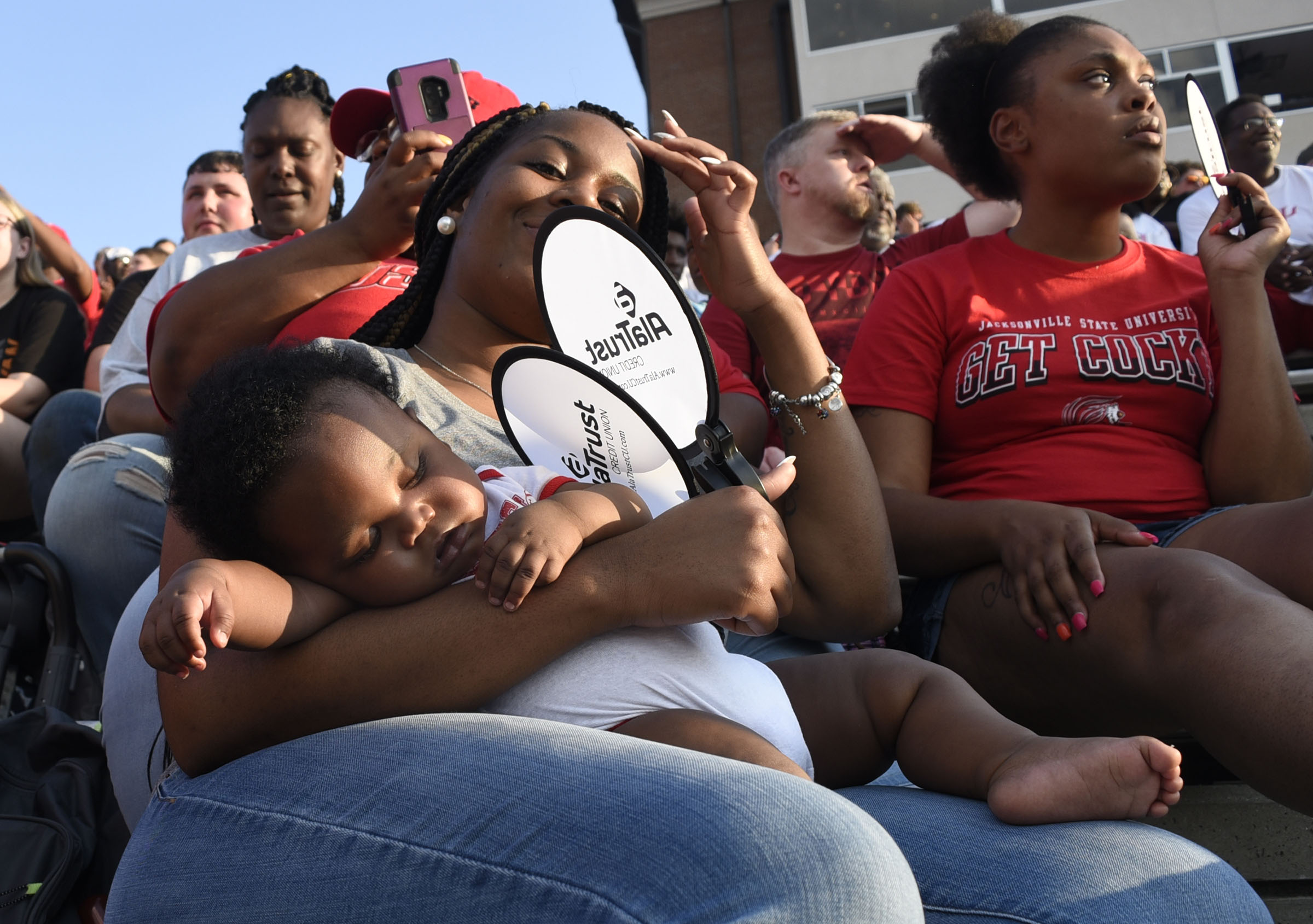 Staff Photo by Robin Rudd/ This young Gamecock fan is unmoved by the noise. The University of Tennessee Chattanooga Mocs visited the Jacksonville State Gamecocks in NCAA football action on September 7, 2019.