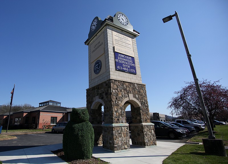 Staff photo by Erin O. Smith / The a clock tower in front of Collegedale City Hall is pictured Wednesday, March 20, 2019, in Collegedale, Tennessee.