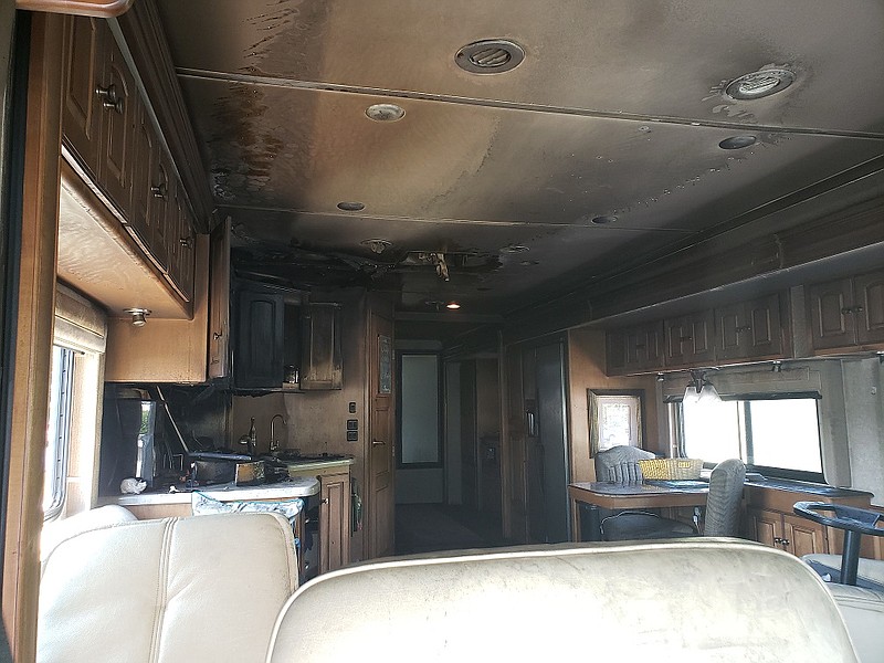 An RV was damaged in a fire Wednesday afternoon. / Photo from Special Operations Chief Danny Hague via Chattanooga Fire Department
