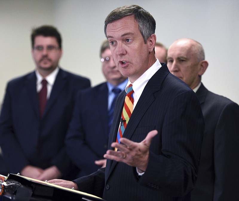 FILE - In this May 19, 2015 file photo, Tennessee Secretary of State Tre Hargett announces a federal lawsuit against several cancer charities in Knoxville, Tenn. A federal judge on Thursday, Sept. 12, 2019, blocked Tennessee's new restrictions for registering voters from taking effect on Oct. 1 while a challenge of the law proceeds. Hargett has argued adding penalties bolsters election security. His office didn't immediately comment on the ruling. (Michael Patrick/Knoxville News Sentinel via AP, File)


