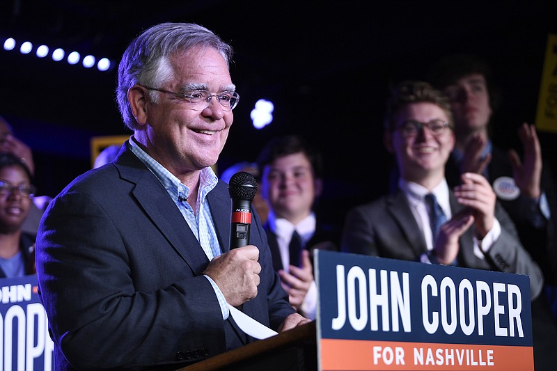 Mayor-elect John Cooper speaks at his election night event at the Nashville Palace in Nashville, Tenn., Thursday, Sept. 12, 2019. John Cooper has won the election for Nashville mayor, giving the growing southern city its third mayor in less than two years. (Andrew Nelles/The Tennessean via AP)