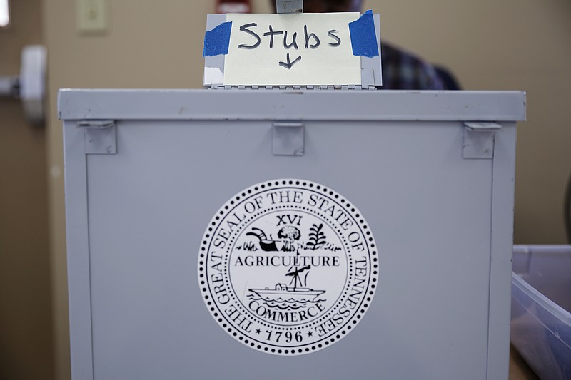 File photo by Doug Strickland/A ballot stubs box is seen at the Hamilton County Election Commission in April 2018, in Chattanooga, Tenn.