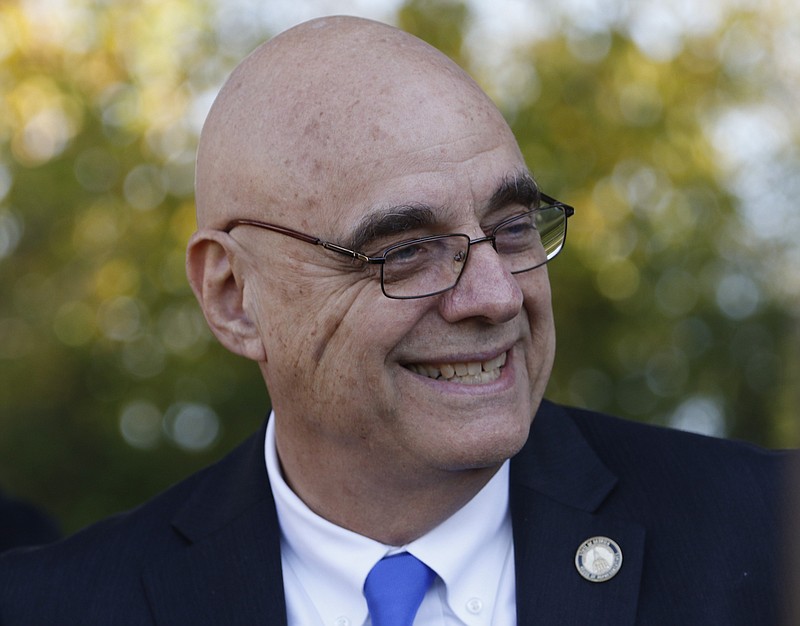 Staff Photo by Dan Henry / The Chattanooga Times Free Press- 10/15/15. State Representative John Deffenbaugh speaks on Thursday, October 15, 2015 as officials gather on the new Vanguard site in Trenton for an announcement that the Semi-trailer manufacturing plant is bringing 400 jobs to Dade County.