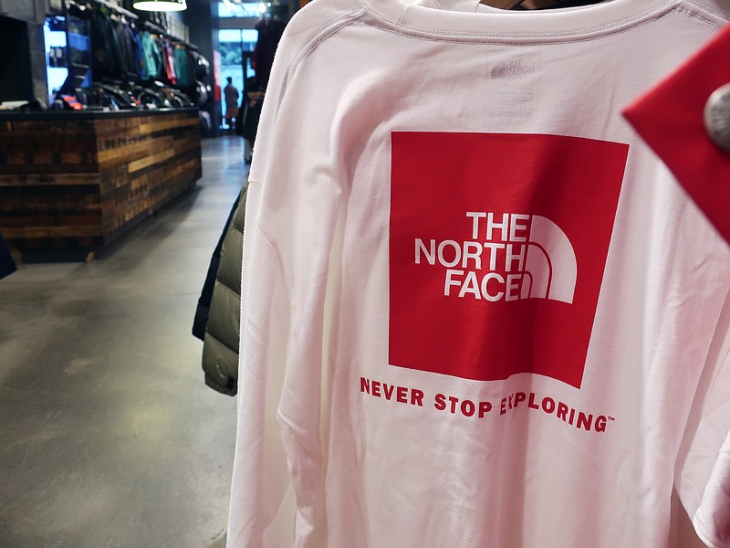 This Monday, Aug. 13, 2018, photo shows clothing for sale at The North Face store in New York. (AP Photo/Ted Shaffrey)



