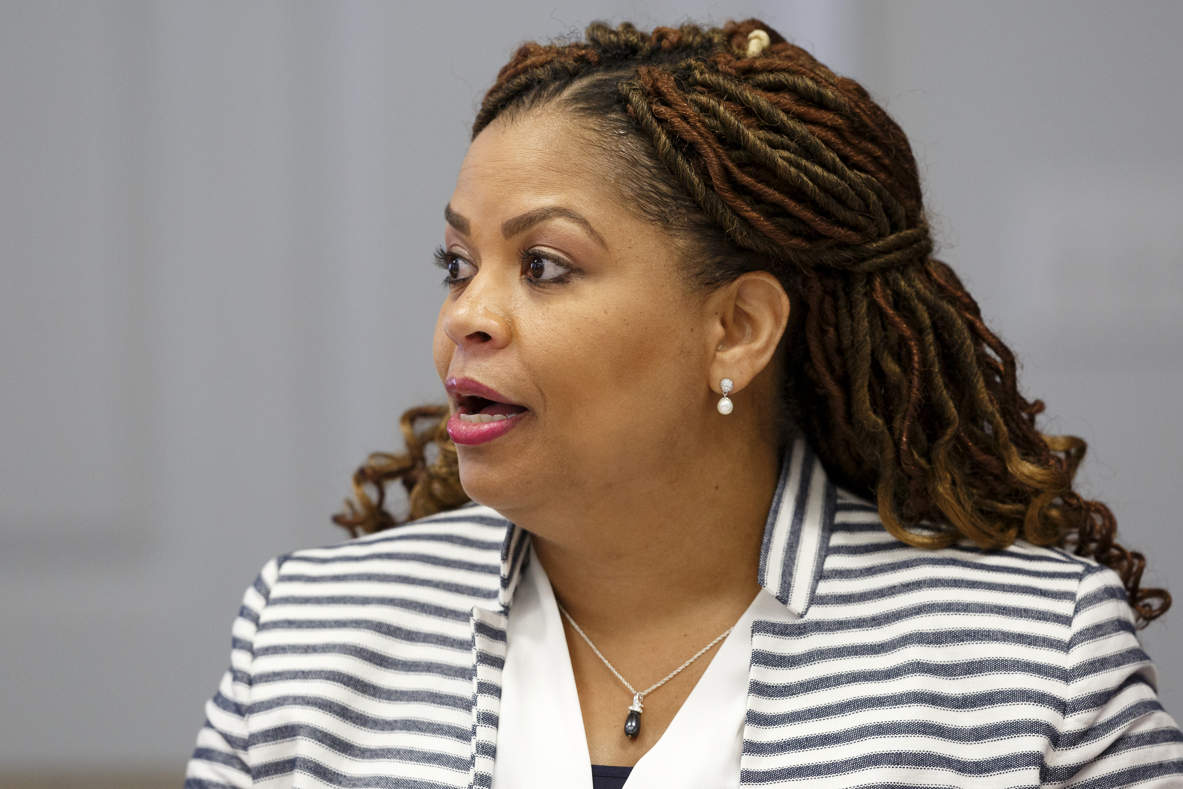 Staff photo by C.B. Schmelter / Partnership Network Advisory Board Vice-Chair Valoria Armstrong speaks during a Partnership Network Advisory board meeting at the Hamilton County Department of Education board room on Tuesday, Sept. 17, 2019 in Chattanooga, Tenn.