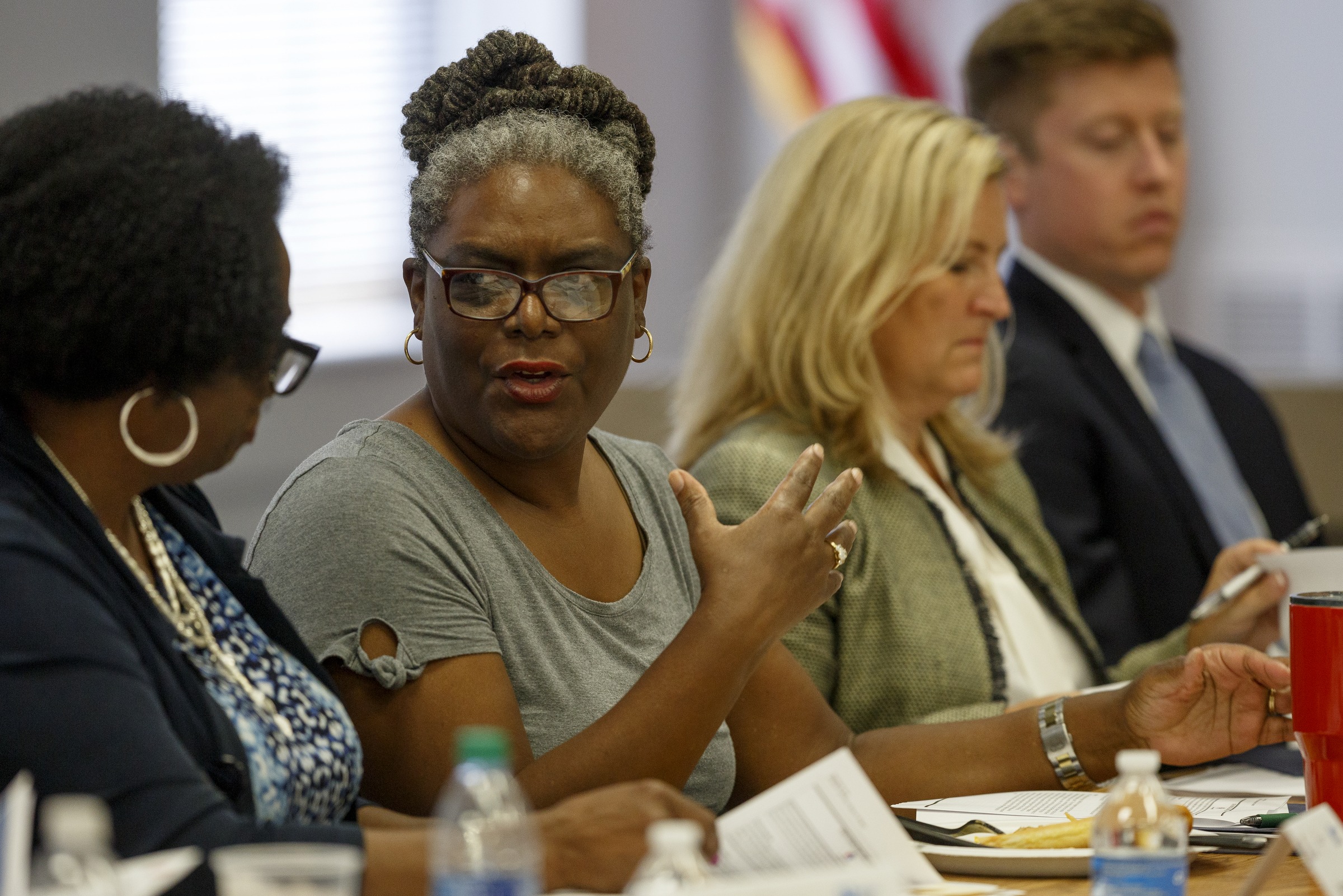 Staff photo by C.B. Schmelter / Partnership Network Advisory Board Member Ardena Garth speaks during a Partnership Network Advisory board meeting at the Hamilton County Department of Education board room on Tuesday, Sept. 17, 2019 in Chattanooga, Tenn.