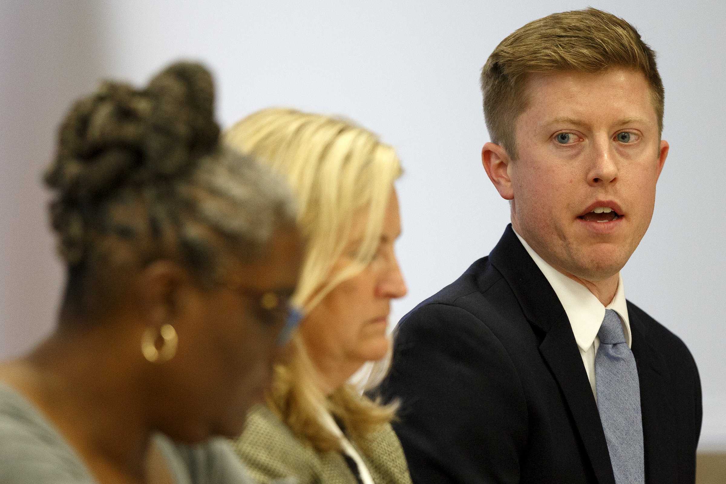 Staff photo by C.B. Schmelter / Tennessee Department of Education Director of Analytics Josh Carson speaks during a Partnership Network Advisory board meeting at the Hamilton County Department of Education board room on Tuesday, Sept. 17, 2019 in Chattanooga, Tenn.