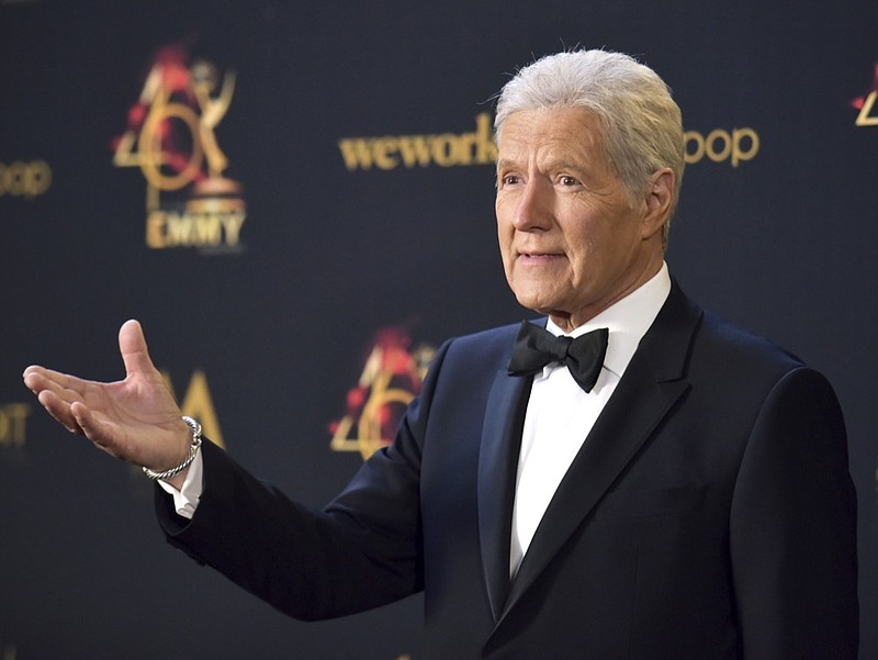 FILE - In this May 5, 2019, file photo Alex Trebek poses in the press room at the 46th annual Daytime Emmy Awards at the Pasadena Civic Center in Pasadena, Calif. Trebek said Tuesday, Sept. 17, that he's had a setback in his battle with pancreatic cancer and is undergoing chemotherapy again.(Photo by Richard Shotwell/Invision/AP, File)


