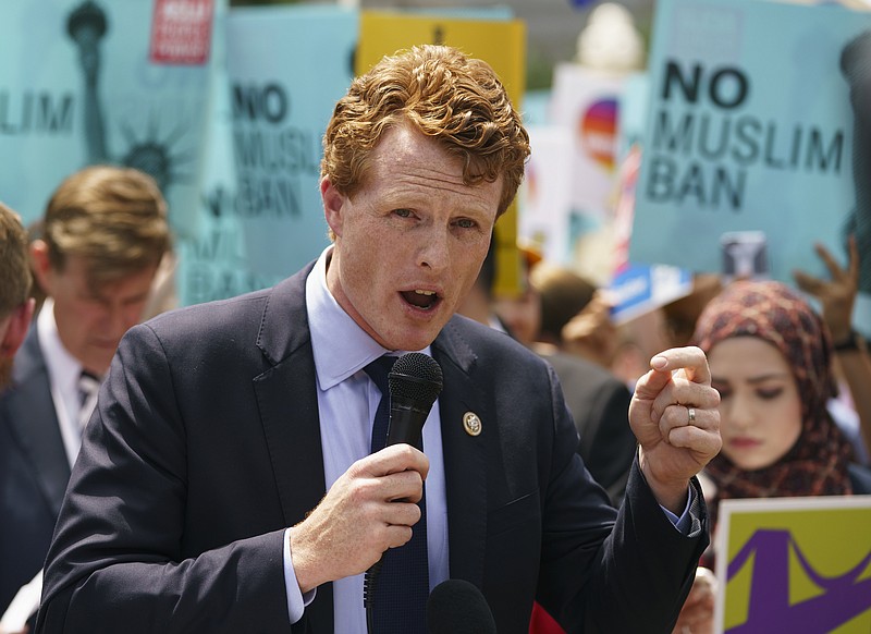 In this June 26, 2018, file photo, Rep. Joe Kennedy, D-Mass., speaks in front of the Supreme Court in Washington.(AP Photo/Carolyn Kaster, File)