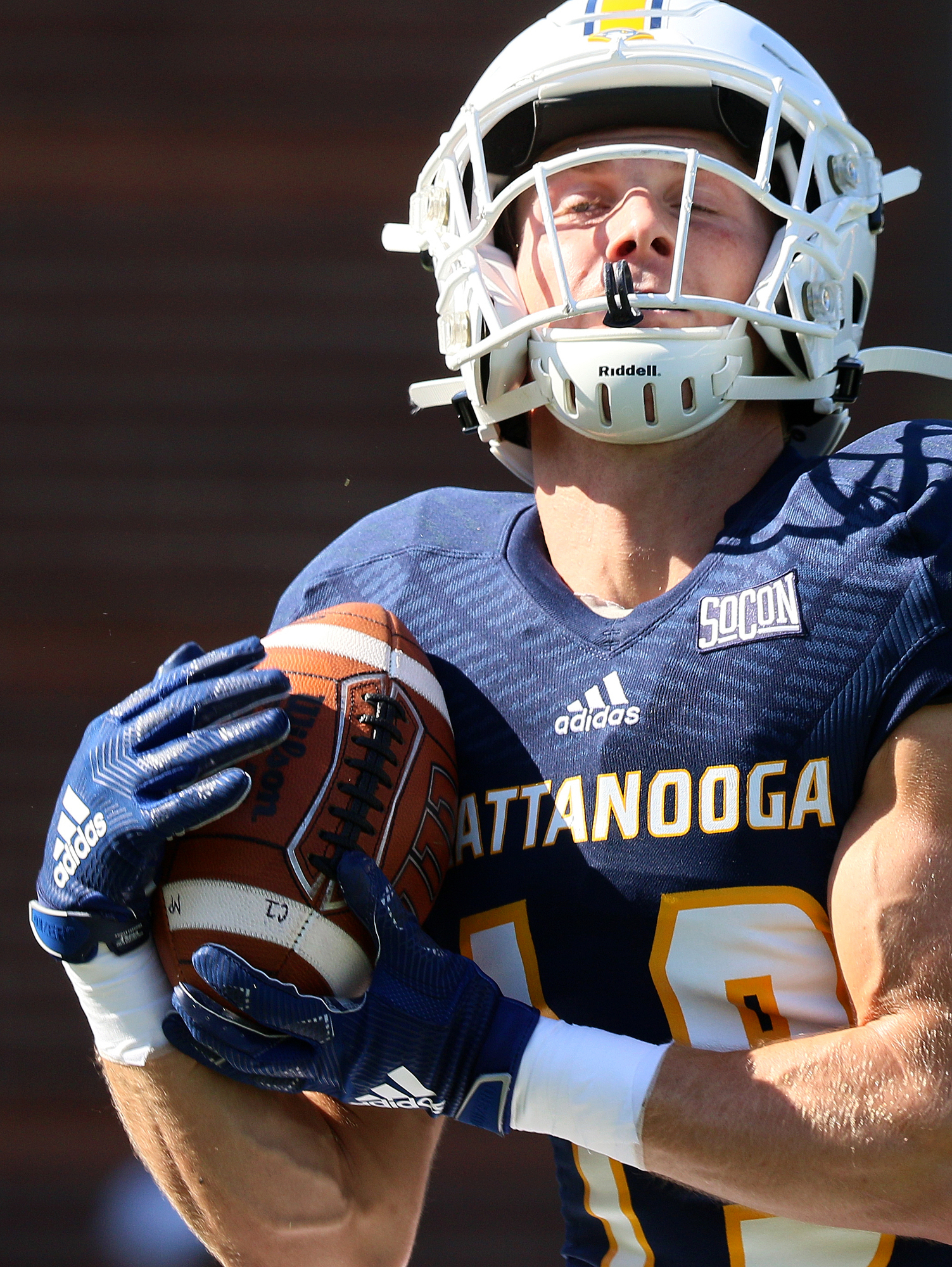Staff photo by Erin O. Smith / UTC's Brice Nunnelly (19) catches a punt during the UTC vs. James Madison University NCAA football game Saturday, August 21, 2019 at Finley Stadium in Chattanooga, Tennessee. JMU beat UTC with a score of 37-14.