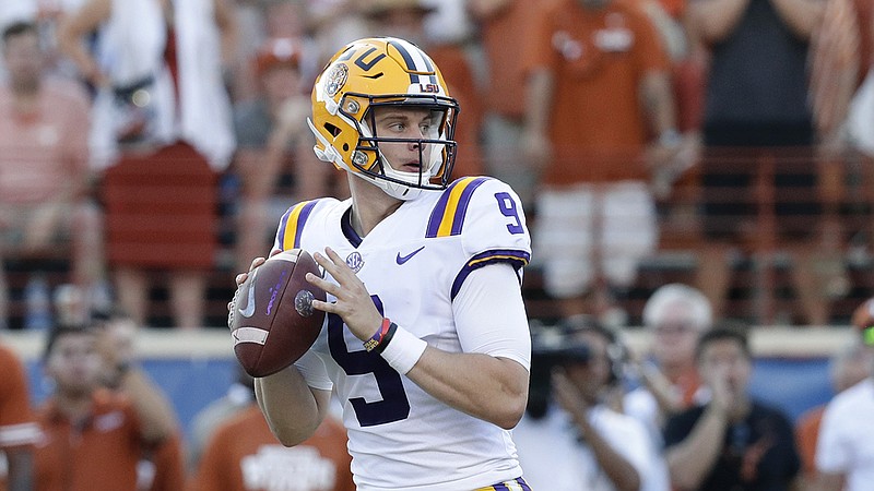 Associated Press photo by Eric Gay / LSU quarterback Joe Burrow looks for a receiver during the second half of the Tigers' game against the host Texas Longhorns on Sept. 7 in Austin.