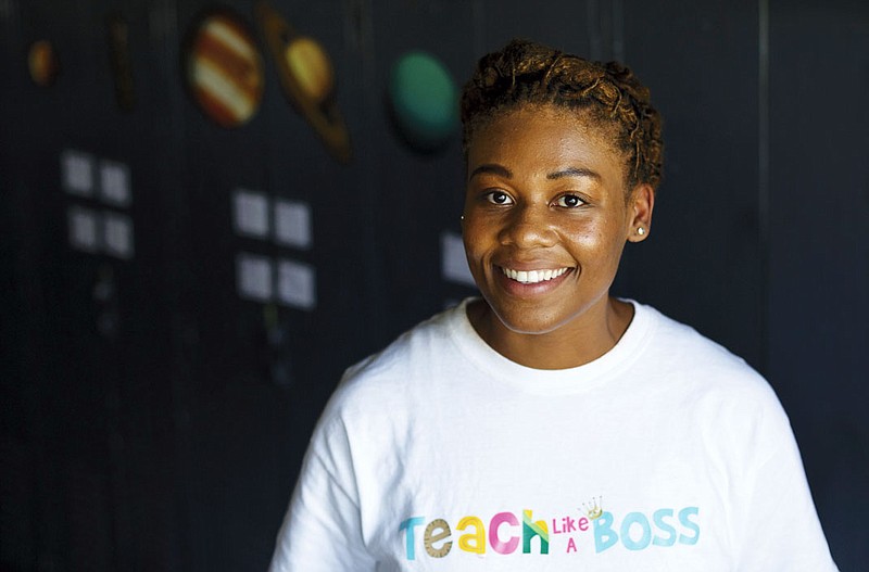 Teach Like A Boss co-founder Lauren Swanson poses in her classroom at Lakeside Academy.