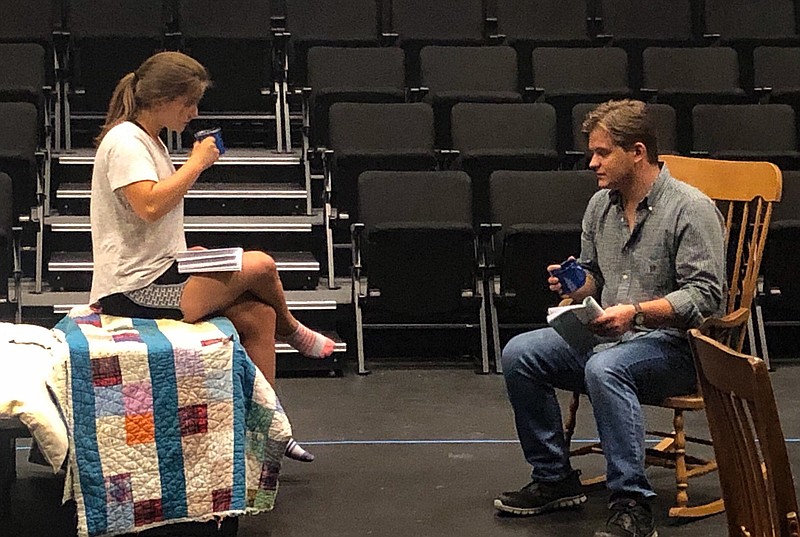 Lee Theatre Contributed Photo / Laura Harris, left, portraying Rosannah, and Jake Wallin, playing Henry Harry, rehearse for Lee University's upcoming performances of "Brilliant Traces."