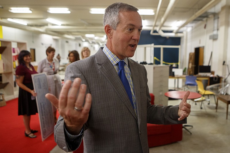 Staff photo by C.B. Schmelter / Tennessee Secretary of State Tre Hargett speaks with the Times Free Press at the Chattanooga Public Library on Tuesday, Sept. 24, 2019 in Chattanooga, Tenn.