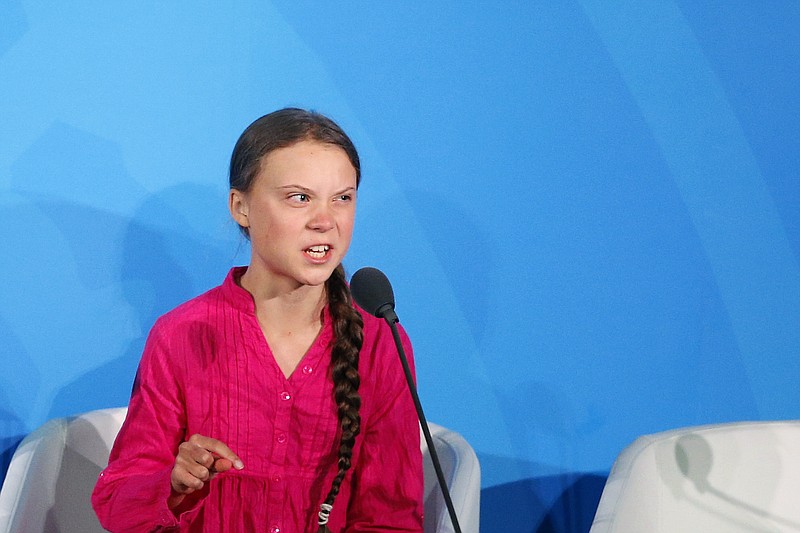 Environmental activist Greta Thunberg, of Sweden, addresses the Climate Action Summit in the United Nations General Assembly, at U.N. headquarters, Monday, Sept. 23, 2019. (AP Photo/Jason DeCrow)