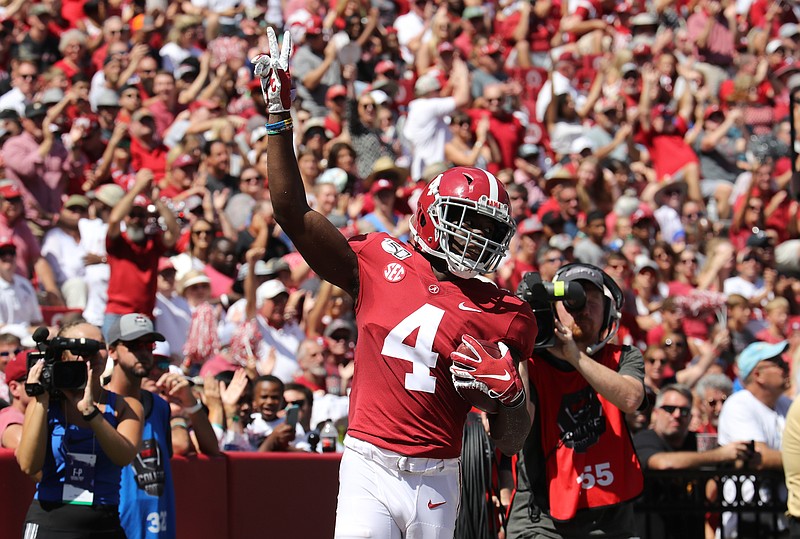 Alabama photo by Kent Gidley / Alabama junior receiver Jerry Jeudy, the reigning Biletnikoff Award winner, has six touchdown catches through the first four games this season.